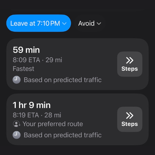 Apple Maps traffic forecast screenshot